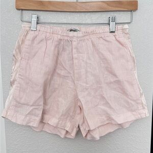 lunya Pale Pink Linen-Blend Elastic Waist Shorts